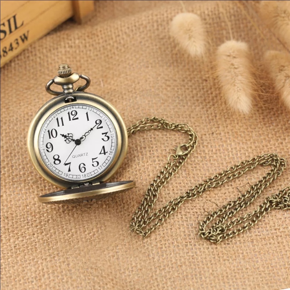 NEW Flower Bronze Necklace Pocket Watch - Picture 4 of 6